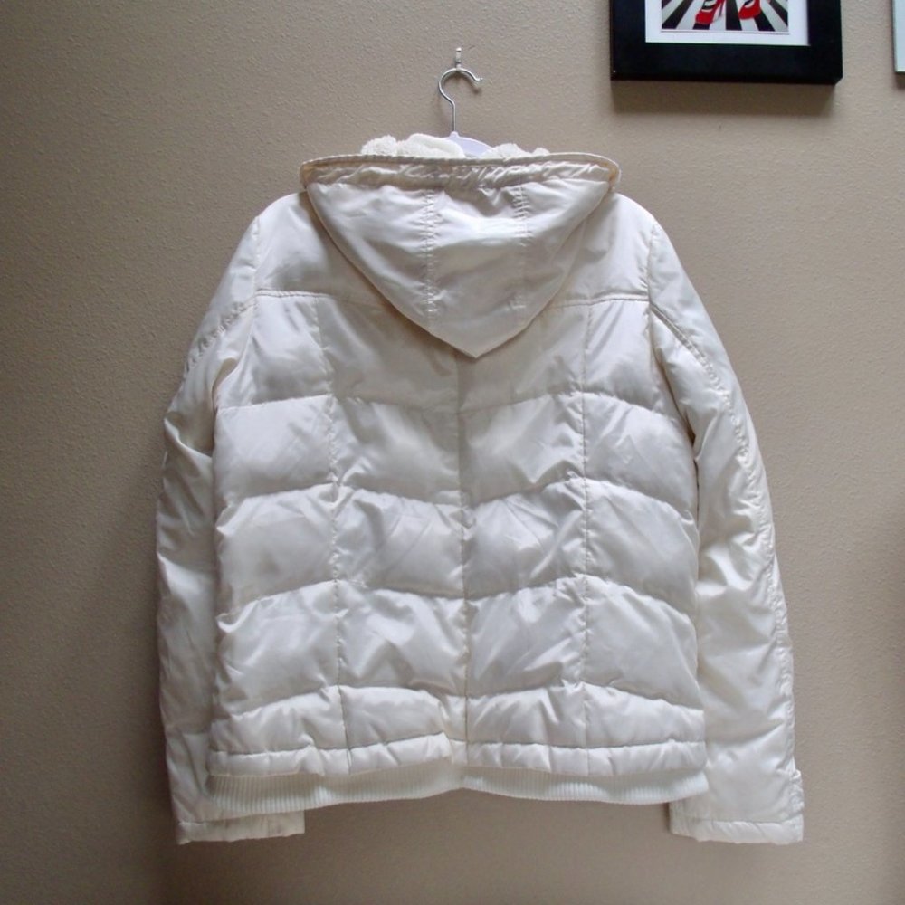 Vintage DKNY ACTIVE Hooded Puffer Bomber Jacket White Cream XL